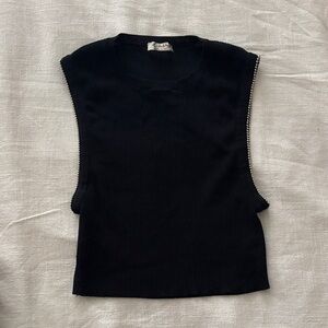 Free People Cropped Black Tank Top – Silver Beaded Armholes